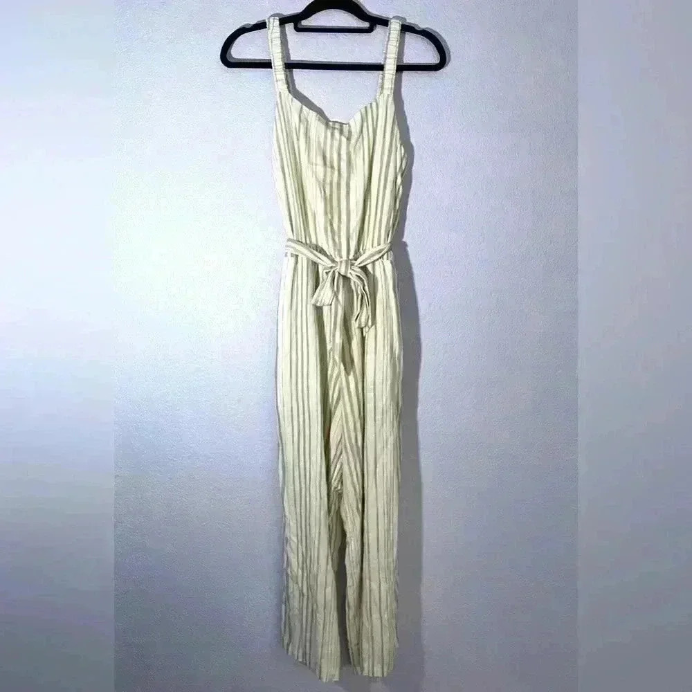 Splendid Collection Womens Size Small Cream and Tan Striped Wise Leg Jumpsuit
